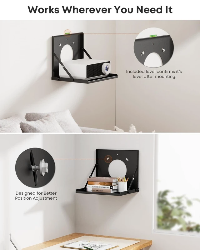 Alt view image 5 of 5 - Projector Shelf for Wall Mount, Flip Down Projector Wall Mount Holds 22lbs