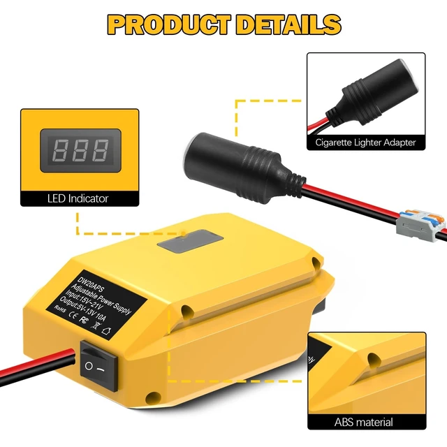 Alt view image 5 of 5 - 18V to12V Step Down Converter for Dewalt 20V/60V Li-ion Battery DC Voltage Battery Power AdapterCigarette Lighter Adapter Perfect for upgrading Power Tools, LED Strip Lights, Robotics DIY Projects