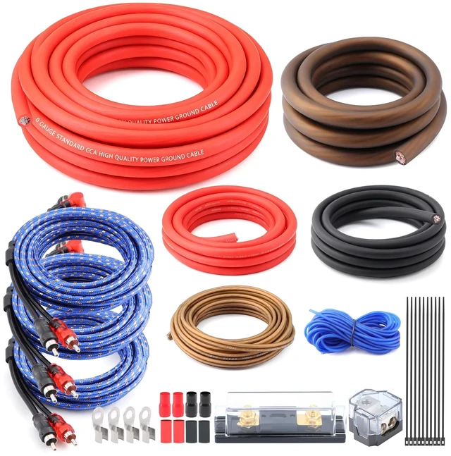 Main image of 0 Gauge Dual Amp Wiring Kit with Power Cable,RCA,Speaker Wire for Audio