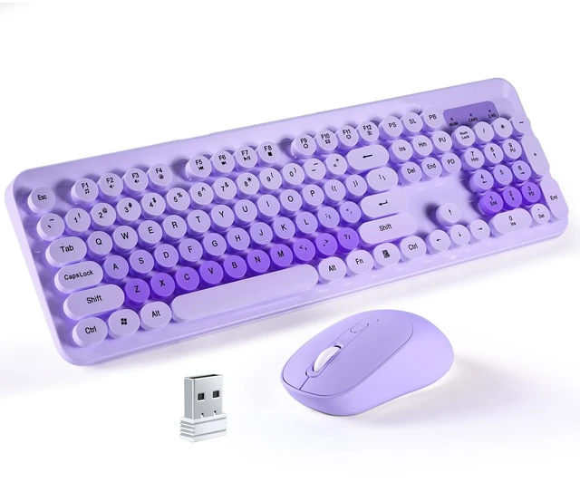 Main image of Nsyee Wireless Keyboard and Mouse Combo, 104 Round Keys Colorful Full Size Keyboard and Mouse with 2.4GHz USB Receiver for PC/Laptop/Tablet/Computer/Windows, Purple