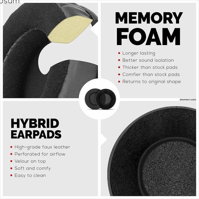 Alt view image 4 of 5 - Brainwavz Round Memory Foam Earpads - Suitable Many Large Headphones - SteelSeries, HD668B, ATH, AKG K553, HifiMan, ATH, Philips, Fostex, Sony Ear Pad & More (Hybrid)