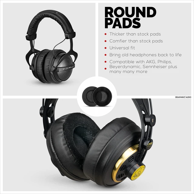 Alt view image 5 of 5 - Brainwavz Round Memory Foam Earpads - Suitable Many Large Headphones - SteelSeries, HD668B, ATH, AKG K553, HifiMan, ATH, Philips, Fostex, Sony Ear Pad & More (Hybrid)