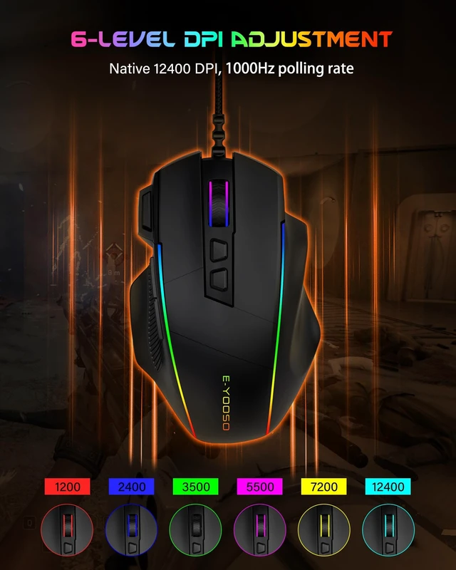 Alt view image 3 of 5 - X49 Wired Computer Gaming Mouse,Rapid Fire Key,12400 DPI, Ergonomic Grip