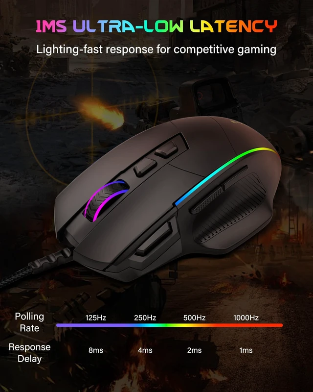 Alt view image 4 of 5 - X49 Wired Computer Gaming Mouse,Rapid Fire Key,12400 DPI, Ergonomic Grip