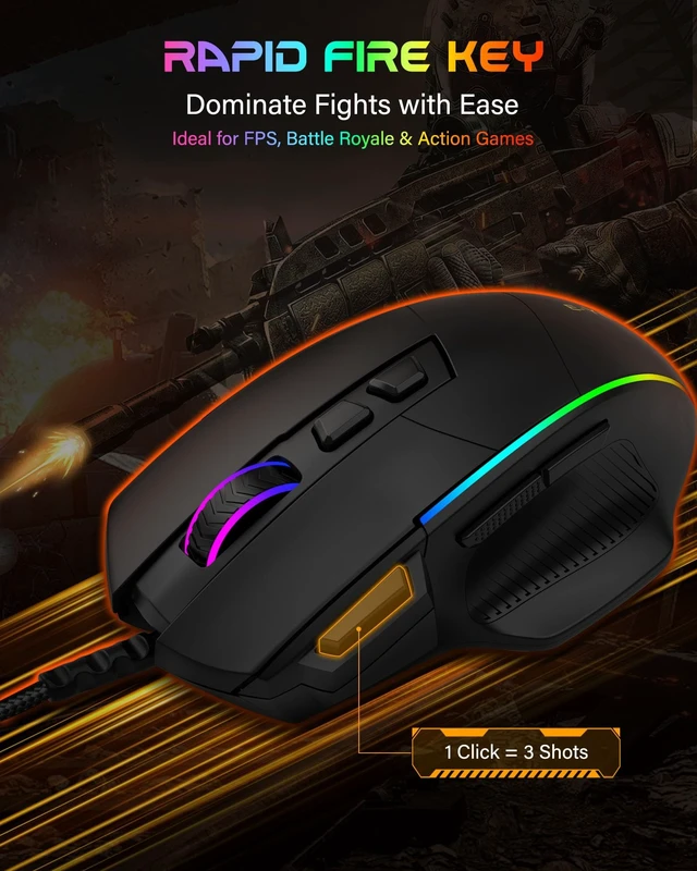 Alt view image 5 of 5 - X49 Wired Computer Gaming Mouse,Rapid Fire Key,12400 DPI, Ergonomic Grip