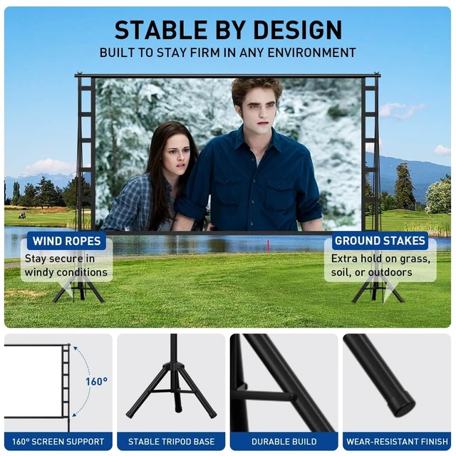 Alt view image 4 of 5 - 120 Inch Projector Screen with Stand, Portable Outdoor Movie Screen 16:9 4K HD Wrinkle-Free Projection Screen, Lightweight Indoor Outdoor Projector Screen with Carry Bag for Backyard Movie Night