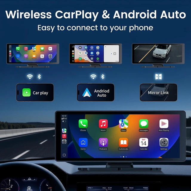 Alt view image 2 of 5 - 10.26" Carplay Screen for Car, Wireless Android Auto 1080P IPS
