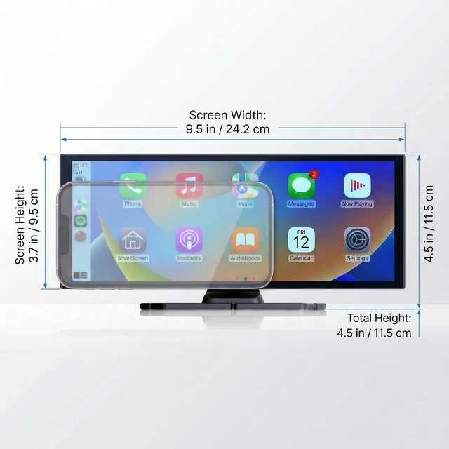 Alt view image 3 of 5 - 10.26" Carplay Screen for Car, Wireless Android Auto 1080P IPS