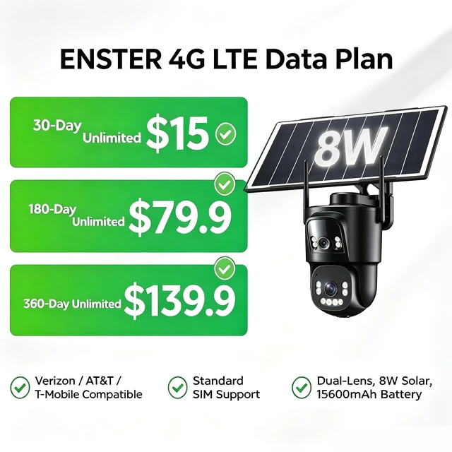 Alt view image 4 of 5 - ENSTER 4G LTE AOV Cellular Solar Security Camera 15600mAh