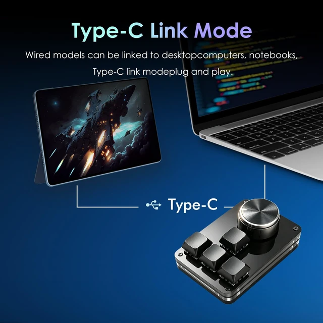 Alt view image 4 of 5 - 4-Key Mini Macro Pad Mechanical Gaming Keyboard BT RGB Wireless Type-C OSU