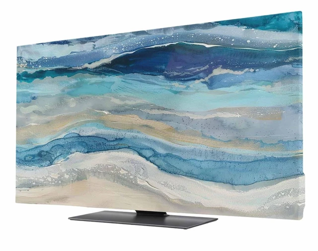 Main image of Blue Coastal TV Cover Indoor Elastic TVs Screen Protector, Summer Beach Nautical Monitor Covers Inside Dust Proof Slipcover, Modern Abstract Art 55 Inch TV Cover for Flat or Curved TVs