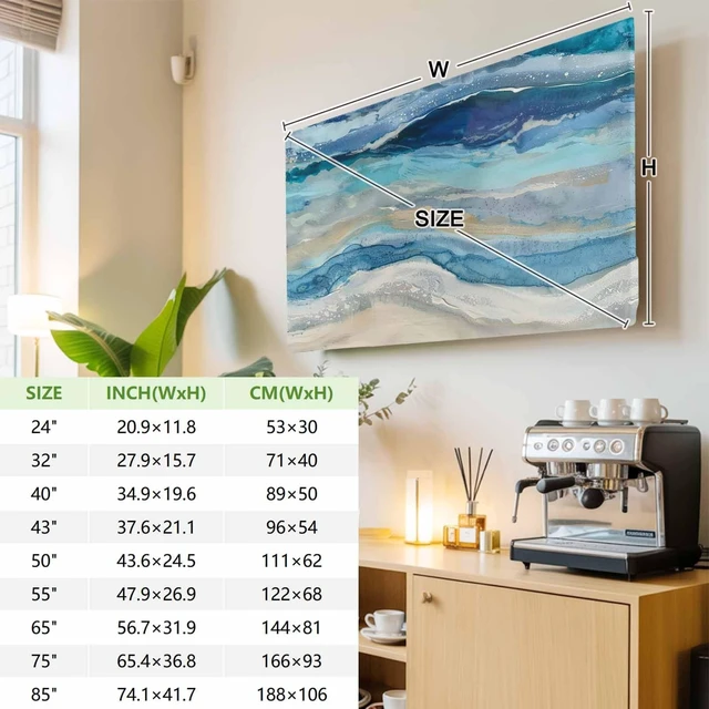 Alt view image 3 of 5 - Blue Coastal TV Cover Indoor Elastic TVs Screen Protector, Summer Beach Nautical Monitor Covers Inside Dust Proof Slipcover, Modern Abstract Art 55 Inch TV Cover for Flat or Curved TVs