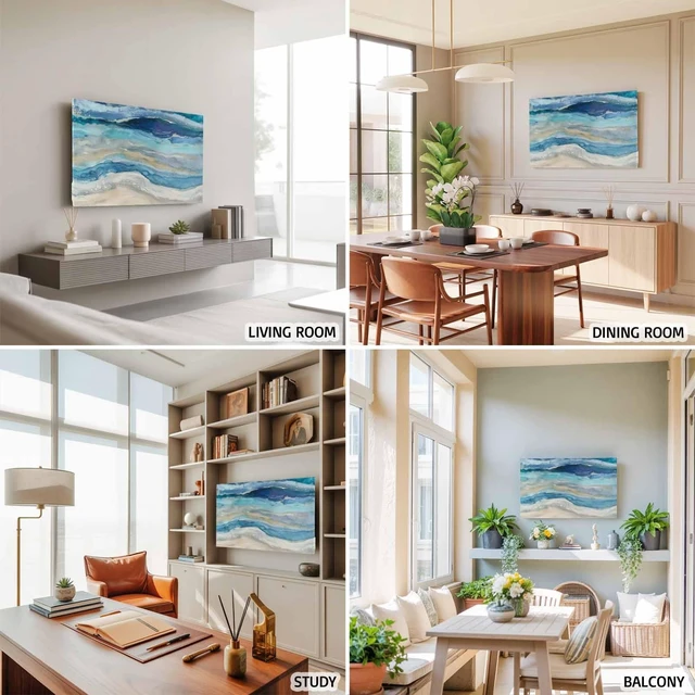 Alt view image 5 of 5 - Blue Coastal TV Cover Indoor Elastic TVs Screen Protector, Summer Beach Nautical Monitor Covers Inside Dust Proof Slipcover, Modern Abstract Art 55 Inch TV Cover for Flat or Curved TVs