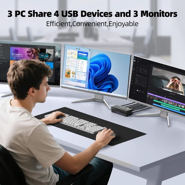 Alt view image 2 of 5 - HDMI Displayport KVM Switch 3 Monitors 3 Computers 8K@60Hz 4K@144Hz