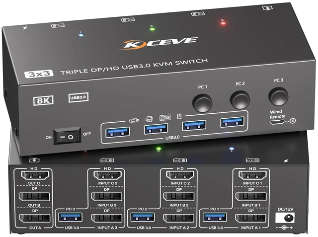 Main image of HDMI Displayport KVM Switch 3 Monitors 3 Computers 8K@60Hz 4K@144Hz