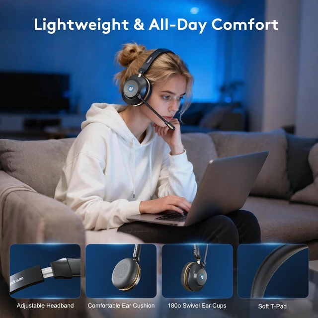 Alt view image 5 of 5 - Wireless Headset With Microphone, Bluetooth 5.3 Headset With 45H Battery