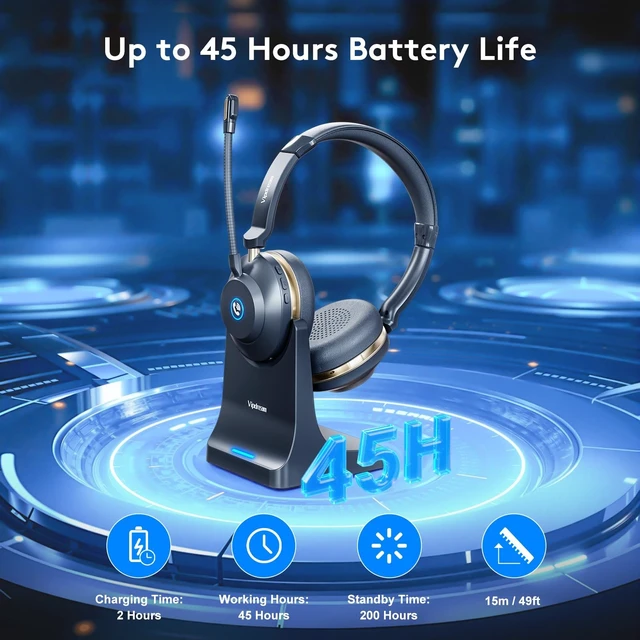 Alt view image 4 of 5 - Wireless Headset With Microphone, Bluetooth 5.3 Headset With 45H Battery