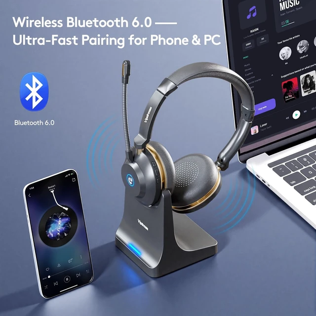 Alt view image 3 of 5 - Wireless Headset With Microphone, Bluetooth 5.3 Headset With 45H Battery