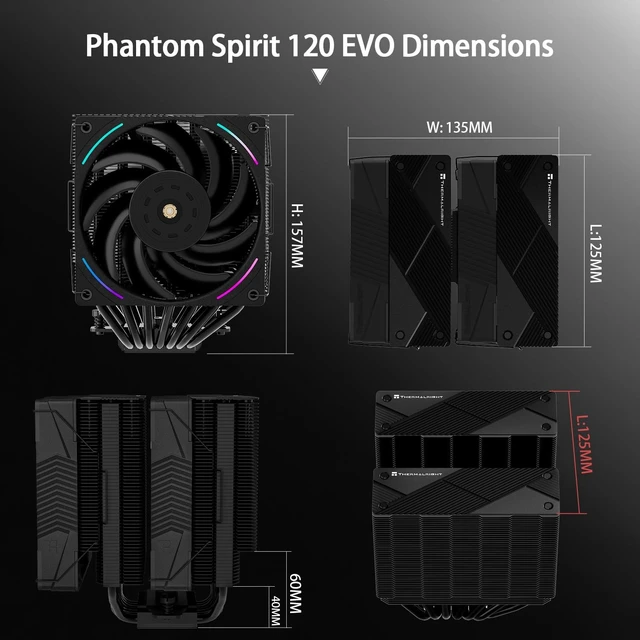 Alt view image 2 of 5 - Thermalright TR Phantom Spirit 120 EVO CPU Air Cooler, 7 Heat Pipes CPU Cooler,Dual 120mm PWM Fan,AGHP 4.0 Technology,for AMD AM4 AM5/Intel 1700/1150/1151/1200/1851/2011,LGA1851 Coole