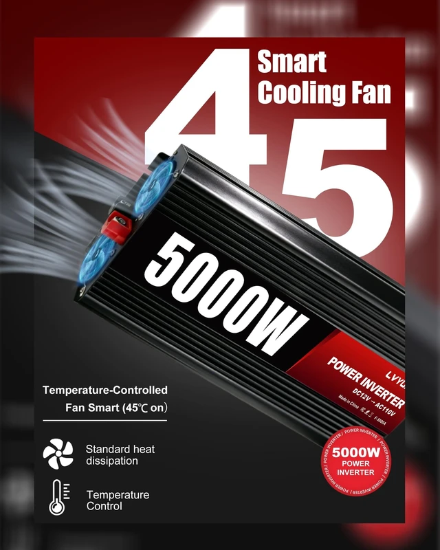 Alt view image 4 of 5 - 5000 Watt Power Inverter 12v to 110V/120V Converter Peak Power 10000W with 3 AC Outlets,1 USB Port, Remote Controller & LCD Screen DC to AC Inverter for RV Camping Off-Grid Solar Inverter Systems