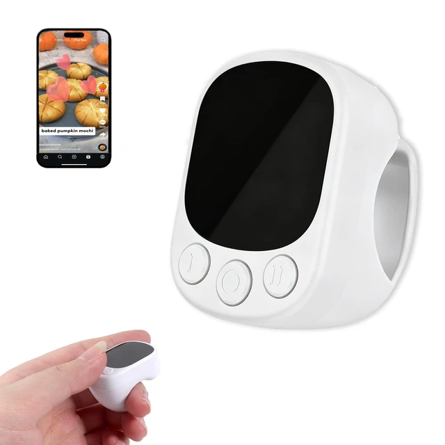 Main image of Bluetooth Air Finger Ring Mouse, Rechargeable Wearable Mini Handheld Mouse, Remote Page Turner for EBook/Short Video Scrolling/Camera Shutter, Compatible with PC, Laptop, Mac, Phone & Tablet-White