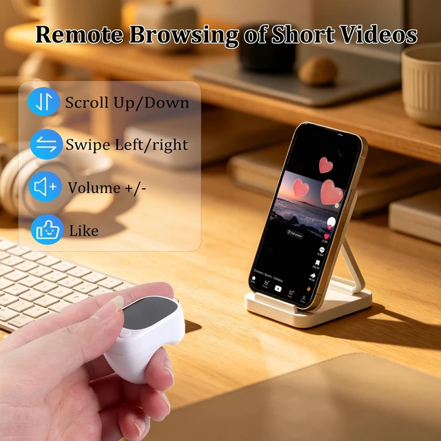 Alt view image 3 of 5 - Bluetooth Air Finger Ring Mouse, Rechargeable Wearable Mini Handheld Mouse, Remote Page Turner for EBook/Short Video Scrolling/Camera Shutter, Compatible with PC, Laptop, Mac, Phone & Tablet-White