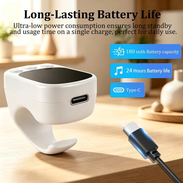 Alt view image 4 of 5 - Bluetooth Air Finger Ring Mouse, Rechargeable Wearable Mini Handheld Mouse, Remote Page Turner for EBook/Short Video Scrolling/Camera Shutter, Compatible with PC, Laptop, Mac, Phone & Tablet-White