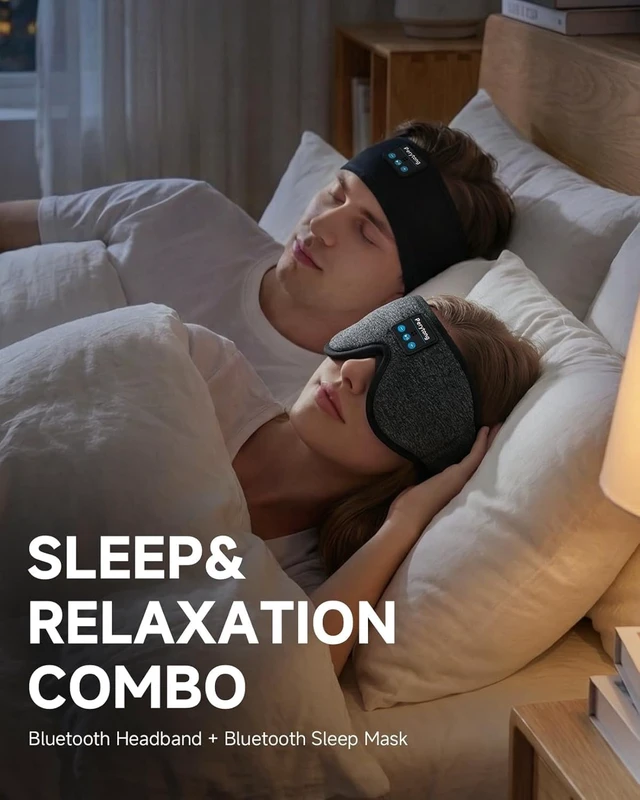 Alt view image 2 of 5 - 2 Pack Sleep Headphones & Sleep Mask Set, Sleep Headband Headphones with Bluetooth Eye Mask, Ultra-Thin HD Stereo Speaker for Side Sleepers, Sports, Workouts, Insomnia, Yoga, Air Travel, Meditation
