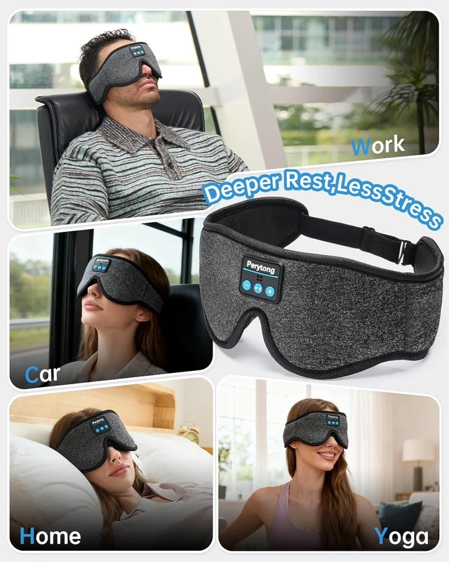 Alt view image 4 of 5 - 2 Pack Sleep Headphones & Sleep Mask Set, Sleep Headband Headphones with Bluetooth Eye Mask, Ultra-Thin HD Stereo Speaker for Side Sleepers, Sports, Workouts, Insomnia, Yoga, Air Travel, Meditation