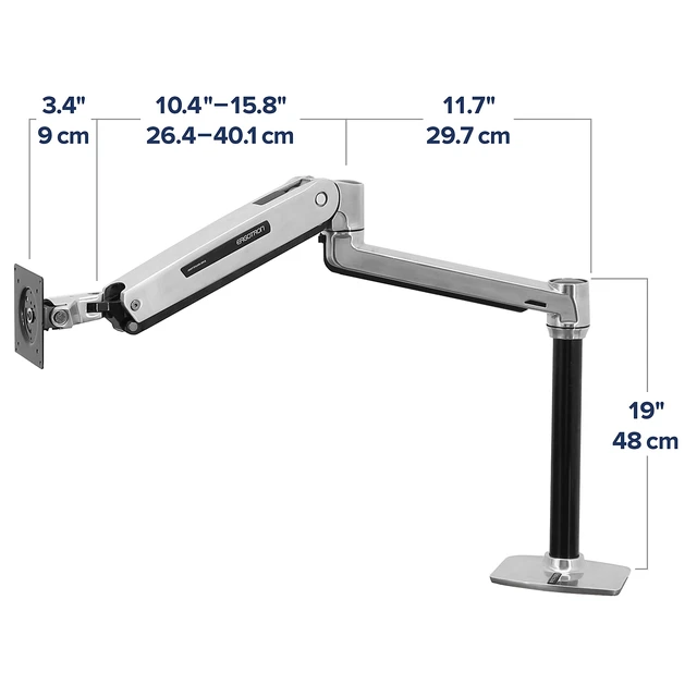 Alt view image 4 of 5 - Ergotron LX Sit-Stand Single Monitor Arm, VESA Desk Mount for Monitors Up to 42 Inches, 7 to 25 lbs Polished Aluminum