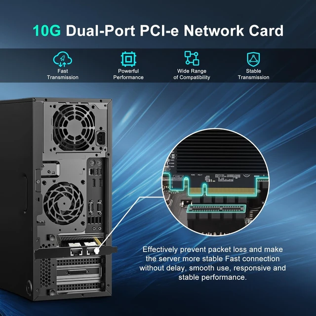 Alt view image 5 of 5 - 10G Dual RJ45 Port PCI-E Network Card, with X540 Controller, Gigaplus X540-T2 10Gb Ethernet Adapter with 2 * 10Gbe NIC, Support Windows/Linux/ESX Servers
