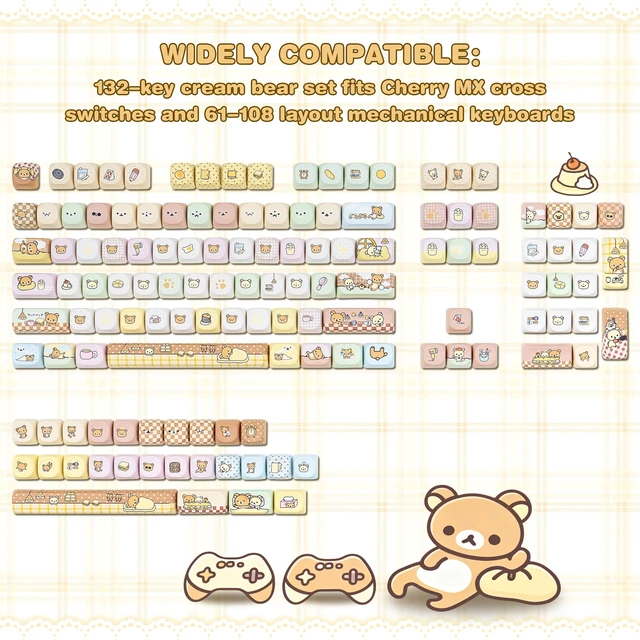 Alt view image 2 of 5 - ZERRIOY Cream Bear Theme 118Keys PBT MOA Profile Dye-Sublimation Keycaps