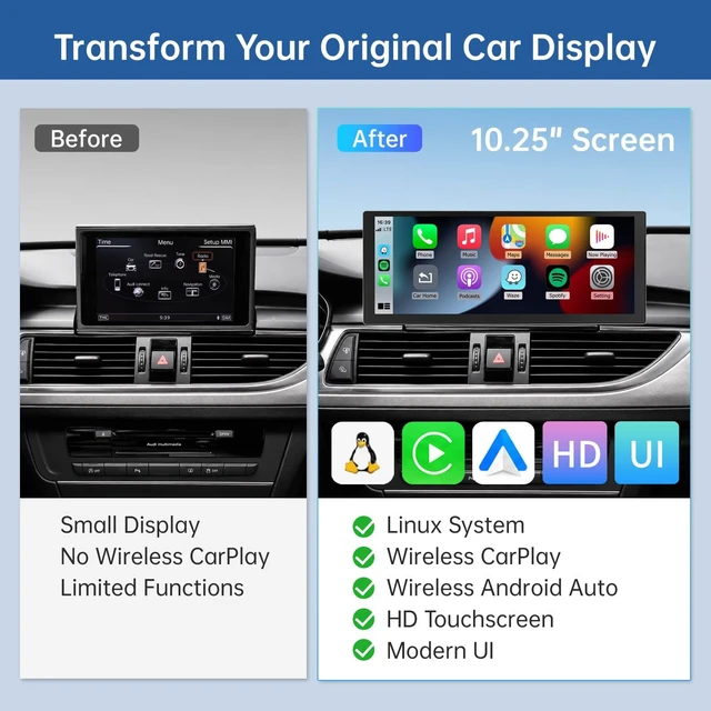 Alt view image 3 of 5 - Road Top 10.25" Ultra-Narrow CarPlay Screen for Audi A6 A7 MIB2 (2016-2018)