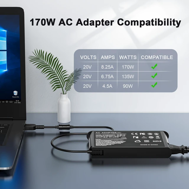 Alt view image 2 of 5 - 170W Slim Tip Laptop Charger Compatible with Lenovo ThinkPad P53 P1 G4/G5/G6 P1 3rd Generation P15 (G2) P15g P15v P17 T15g G2