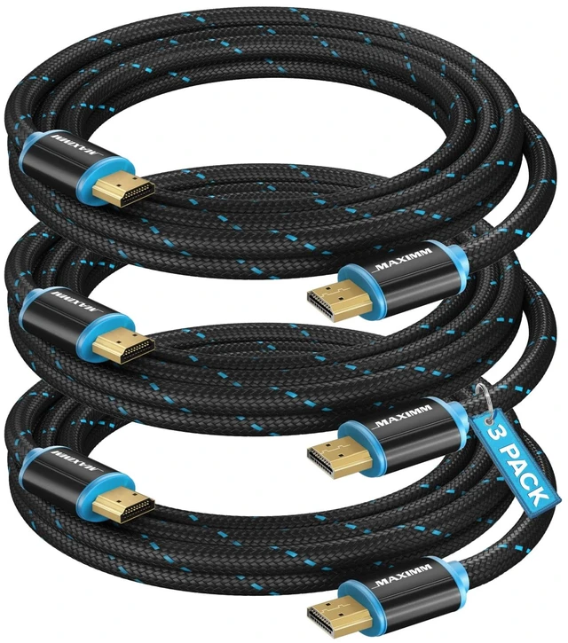 Main image of Maximm HDMI Cable 50ft 3-Pack, 4K 60Hz, Braided, 18Gbps, HDMI 2.0