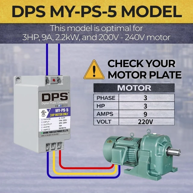 Alt view image 2 of 5 - DPS Digital Phase Converter 5HP My-PS-5, Single to 3 Phase, 15A 200-240V