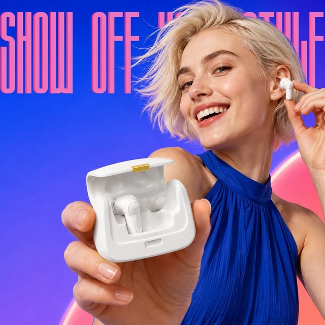Alt view image 2 of 5 - ANCwear Wireless Earbuds with Mini Handbag Case, 22H Playtime, Pearl White