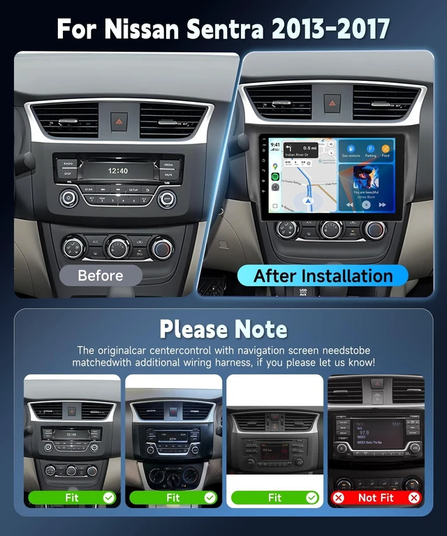Alt view image 2 of 5 - Car Stereo for Nissan Sentra 2013-2017 Wireless Carplay/Android Auto