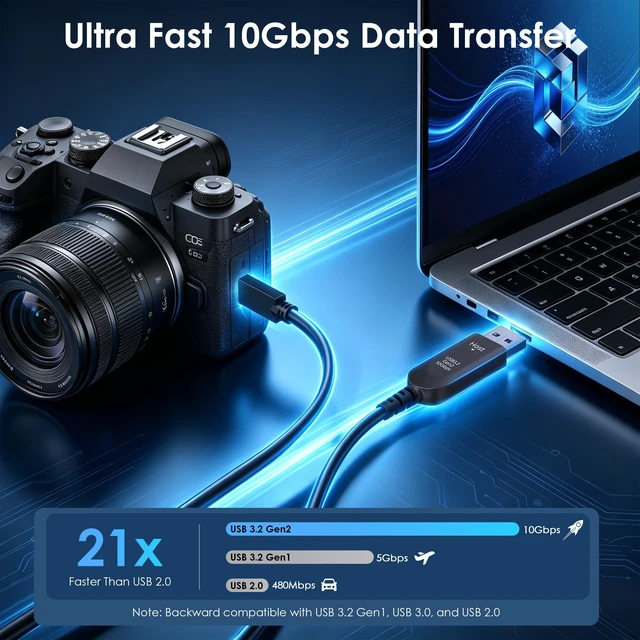 Alt view image 4 of 5 - 4K 60Hz USB C Fiber Optic Cable 50FT, 10Gbps USB 3.2 Gen 2 USB A to USB C Data Cable for Webcams, VR, Conference Systems, Logitech, Azure, ClickShare, Intel RealSense (No Video Out to Monit