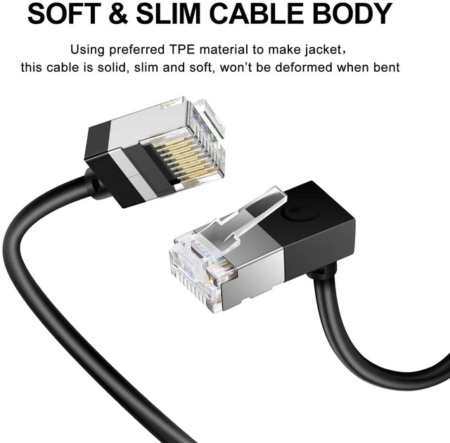 Alt view image 2 of 5 - Ultra Thin Gigabit Cat6 Ethernet Cable 90 Downward Angle 10FT 5Pack, UTP