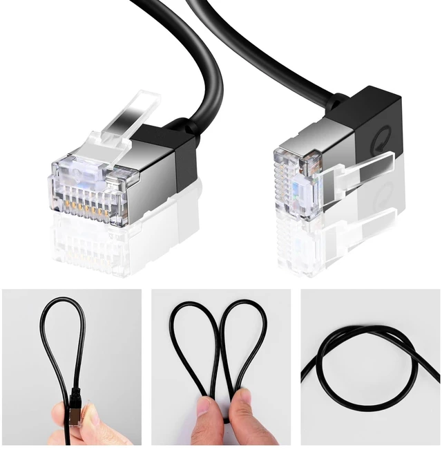Alt view image 3 of 5 - Ultra Thin Gigabit Cat6 Ethernet Cable 90 Downward Angle 10FT 5Pack, UTP