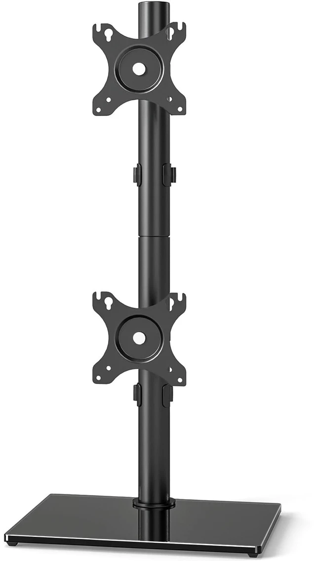 Main image of 5Rcom Vertical Dual Monitor Freestanding Stand, Holds Two 17-35 Inch Regular & Ultrawide Screens, Square Tempered Glass Base VESA Mount, Adjustable Height, Tilt, Swivel, Rotation, Black
