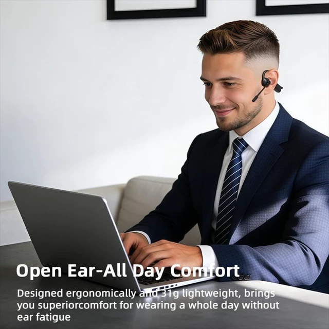 Alt view image 3 of 4 - AYI Air Conduction Open Ear Headphones with 270 Rotating External Microphone Bluetooth 5.4 Wireless Headset Noise Canceling Dual Device Pairing, Ergonomic Fit for Office Driving Sports-W3 Black