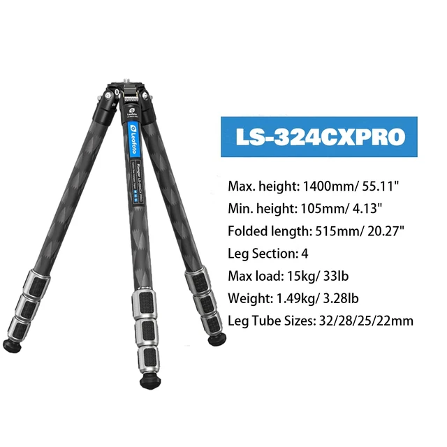 Alt view image 2 of 4 - Leofoto LS-324CXPRO Ranger Pro Series Carbon Fiber Tripod, Professional Lightweight Outdoor Tripod with Water-Resistant Twist Locks,Max Load 33lbs/15kg, Included Spikes & Case