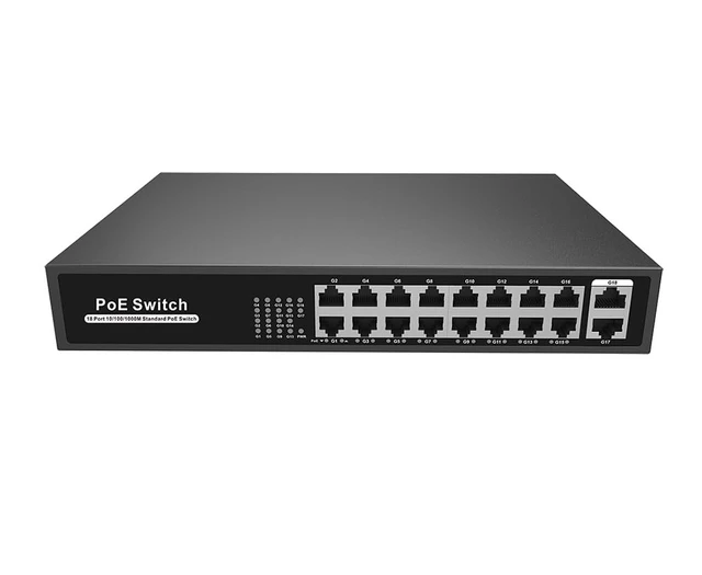 Main image of GemaVision 250W 16CH Unmanaged Gigabit PoE Switch has 16*10/100/1000M Base-T RJ45 Ports, Plug-and-Play, Up to 30W Max Power Per Port,POE16CH-250W