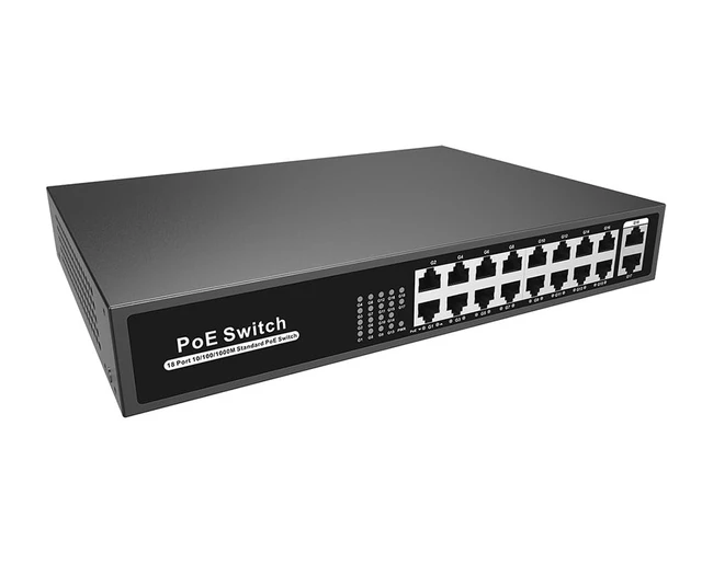 Alt view image 3 of 3 - GemaVision 250W 16CH Unmanaged Gigabit PoE Switch has 16*10/100/1000M Base-T RJ45 Ports, Plug-and-Play, Up to 30W Max Power Per Port,POE16CH-250W