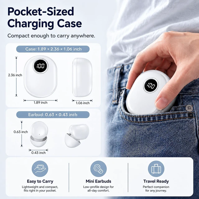 Alt view image 3 of 5 - Invisible Sleep Earbuds for Side Sleepers, Mini Bluetooth Headphones, White