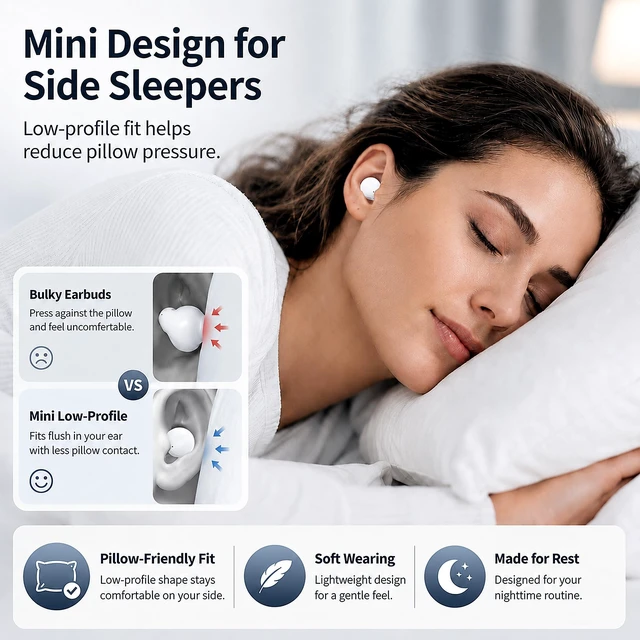 Alt view image 2 of 5 - Invisible Sleep Earbuds for Side Sleepers, Mini Bluetooth Headphones, White