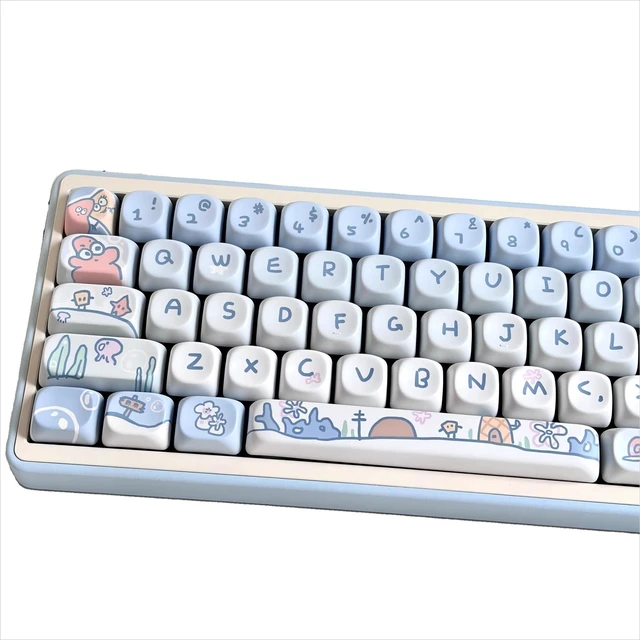 Main image of ZERRIOY PBT 124 Keys - Bule Ocean Cute Anime Themed MOA Profile Keycaps