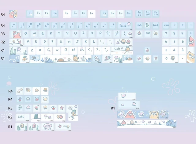 Alt view image 2 of 5 - ZERRIOY PBT 124 Keys - Bule Ocean Cute Anime Themed MOA Profile Keycaps
